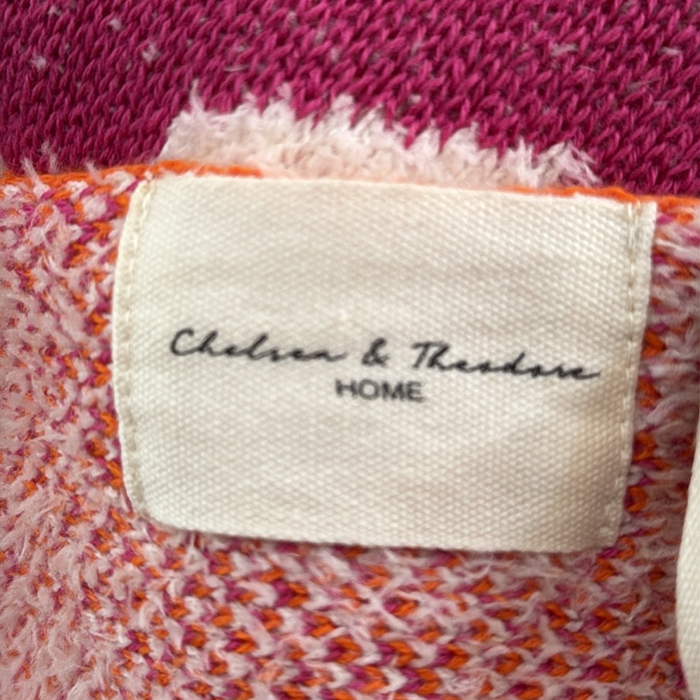 Chelsea & Theodore Peace Symbol & Flower Decrative Throw. Orange Pink & White. - Picture 8 of 13